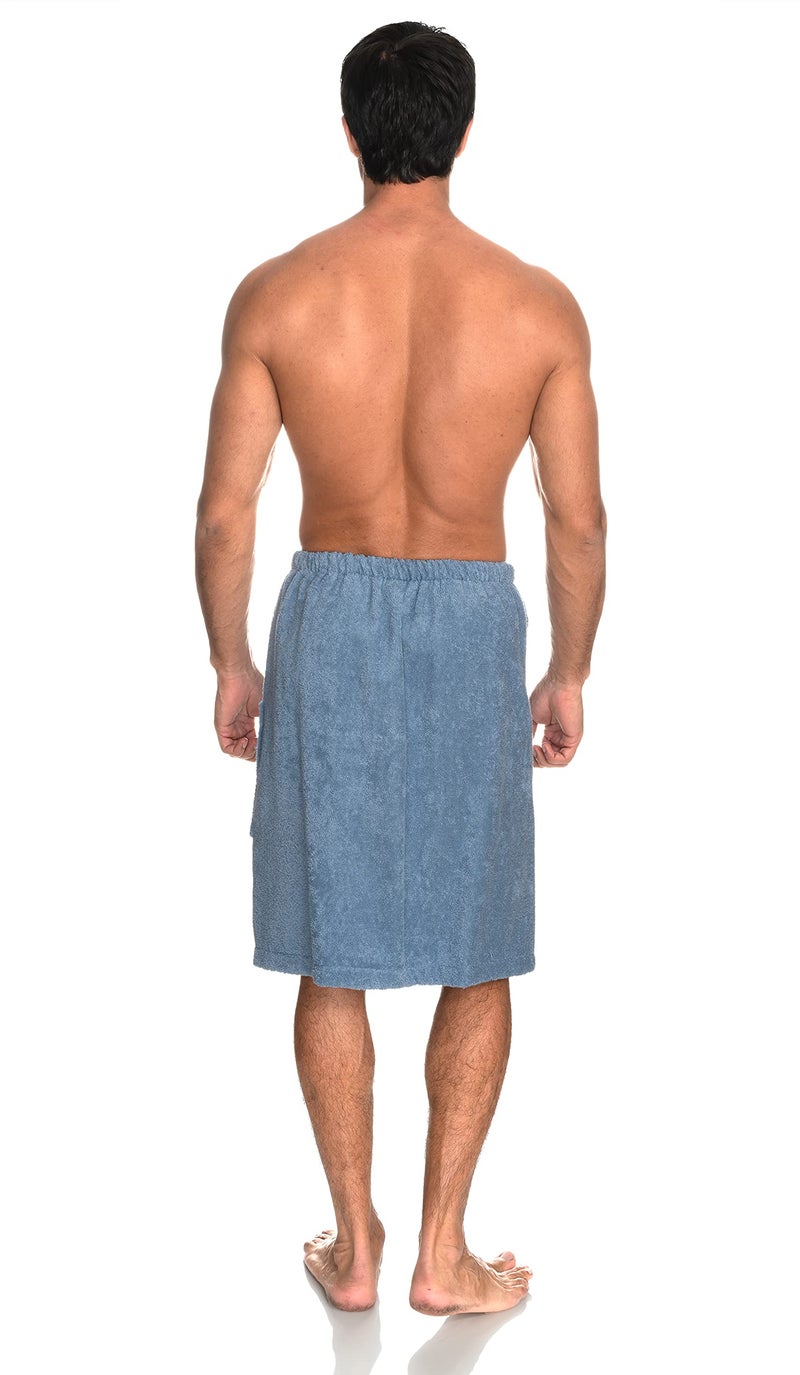 TowelSelections Mens Shower Wrap Adjustable Cotton Terry Cloth Spa Bath Towel Wrap Sauna Gym Towels for Men Large-X-Large Blue - Image 2